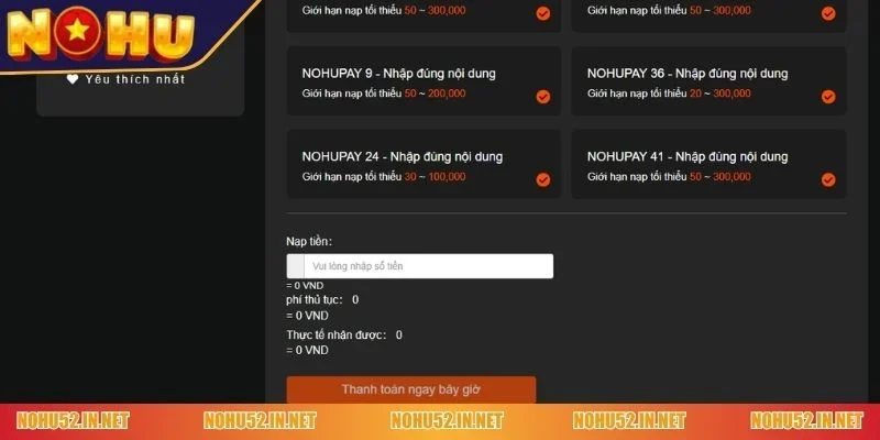 Nạp tiền NOHU52