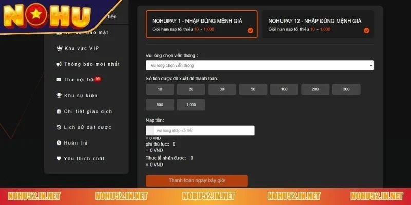 Nạp tiền NOHU52
